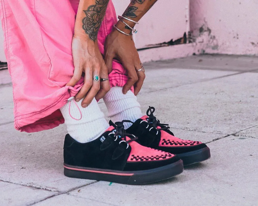 Neon Pink and Black Suede Sneaker