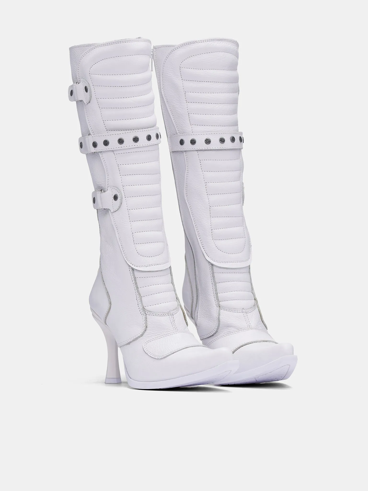 New Rock Biker Heel Boots (WA66BO110W-WHITE)