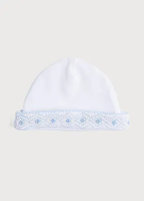 Newborn Hat Blue Handsmocked Detail (0-3mths)