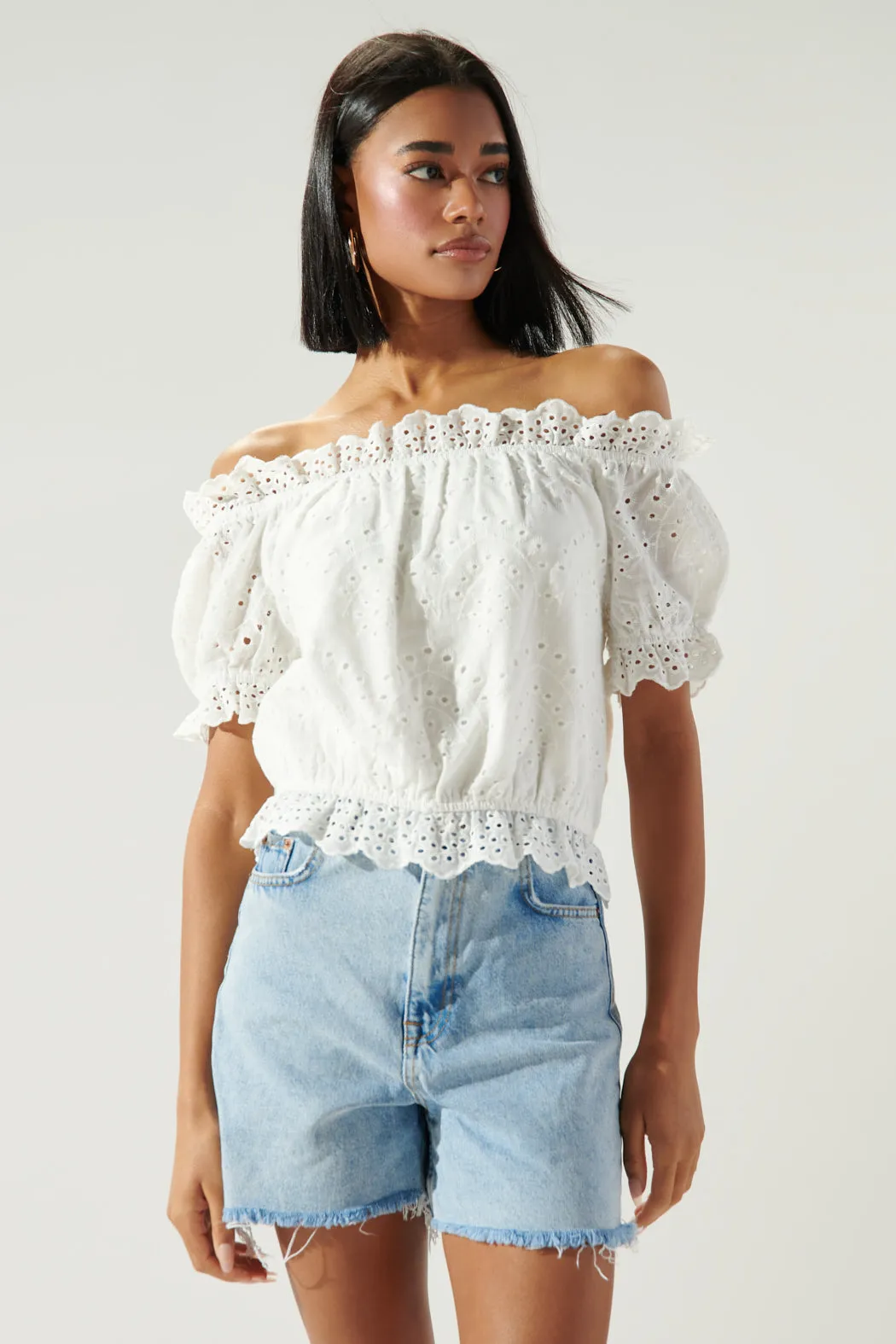 Niles Eyelet Off The Shoulder Crop Top