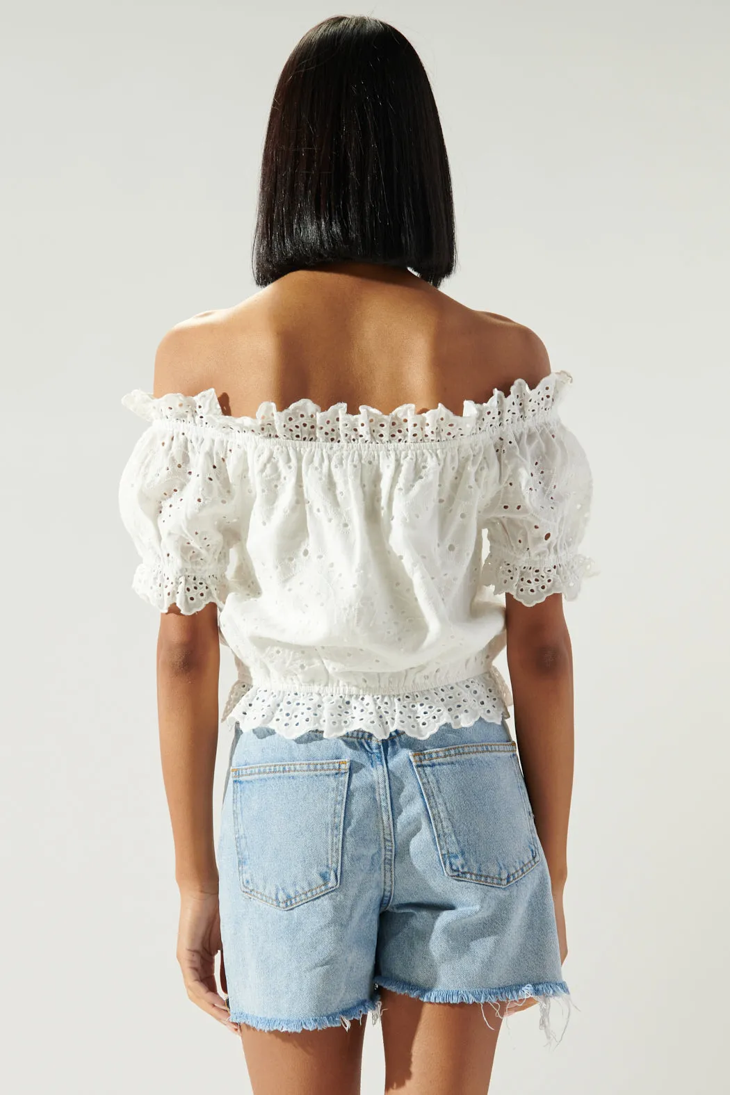 Niles Eyelet Off The Shoulder Crop Top