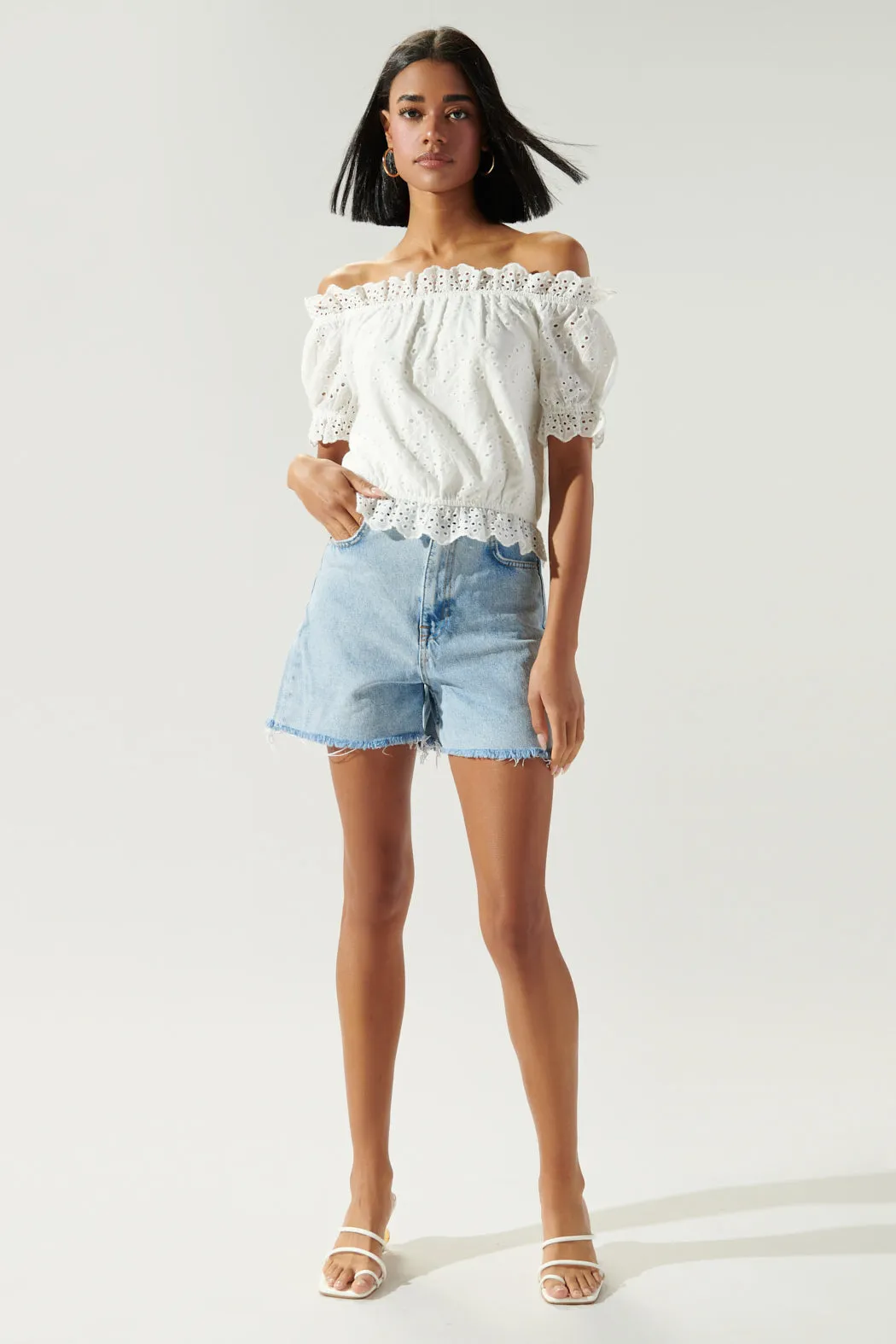 Niles Eyelet Off The Shoulder Crop Top