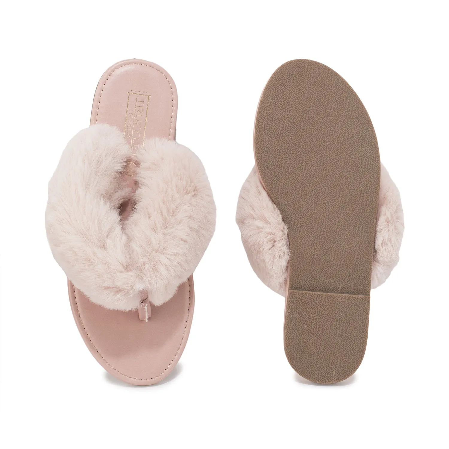 Nude Fur Flat Toe Thong Sandal