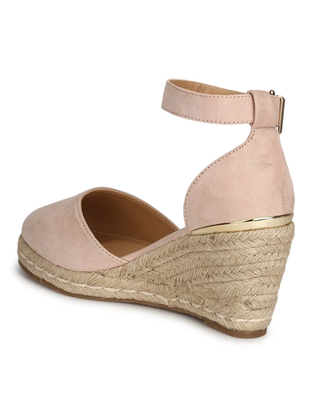 Nude Micro Ankle Strap Jute Platform Wedges