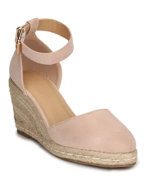 Nude Micro Ankle Strap Jute Platform Wedges