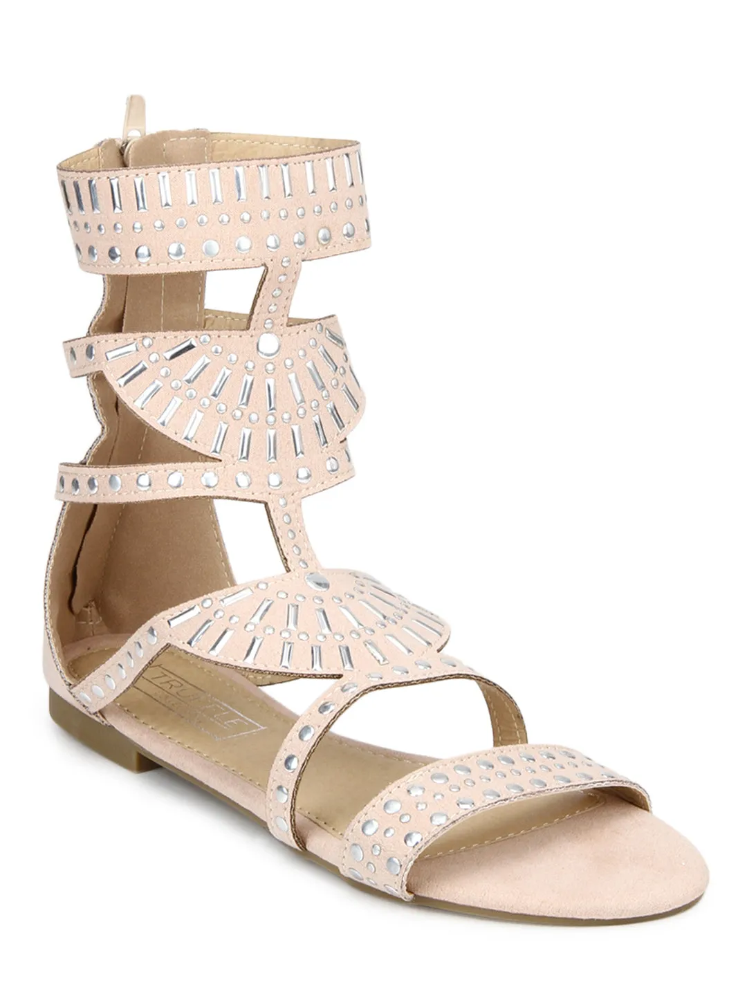 Nude Micro Studded Ankle Strap Flat Sandals