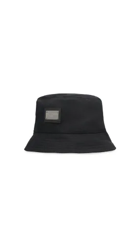 Nylon Bucket Hat With Branded Plate - Black