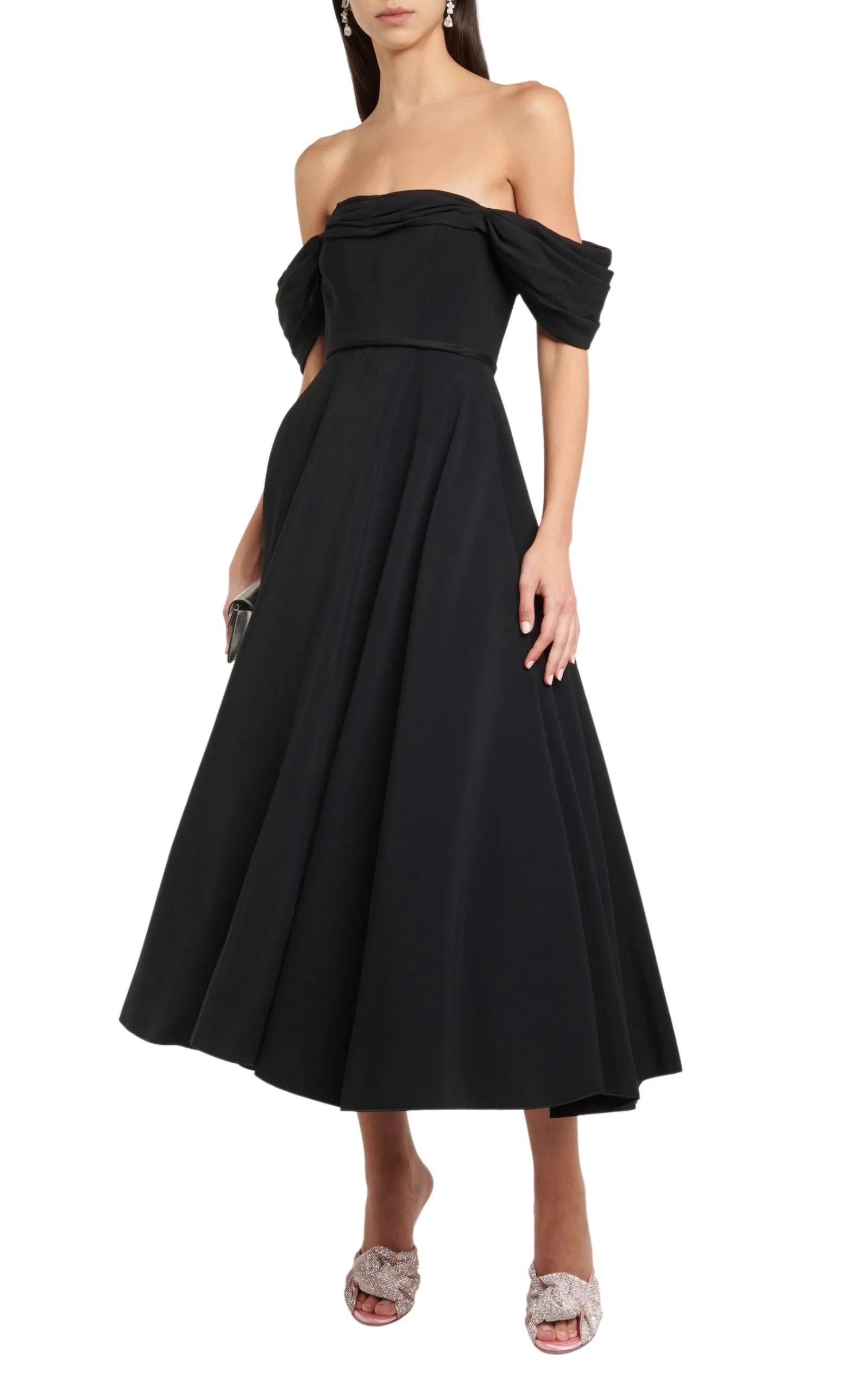 Off-shoulder Flared Midi Dress