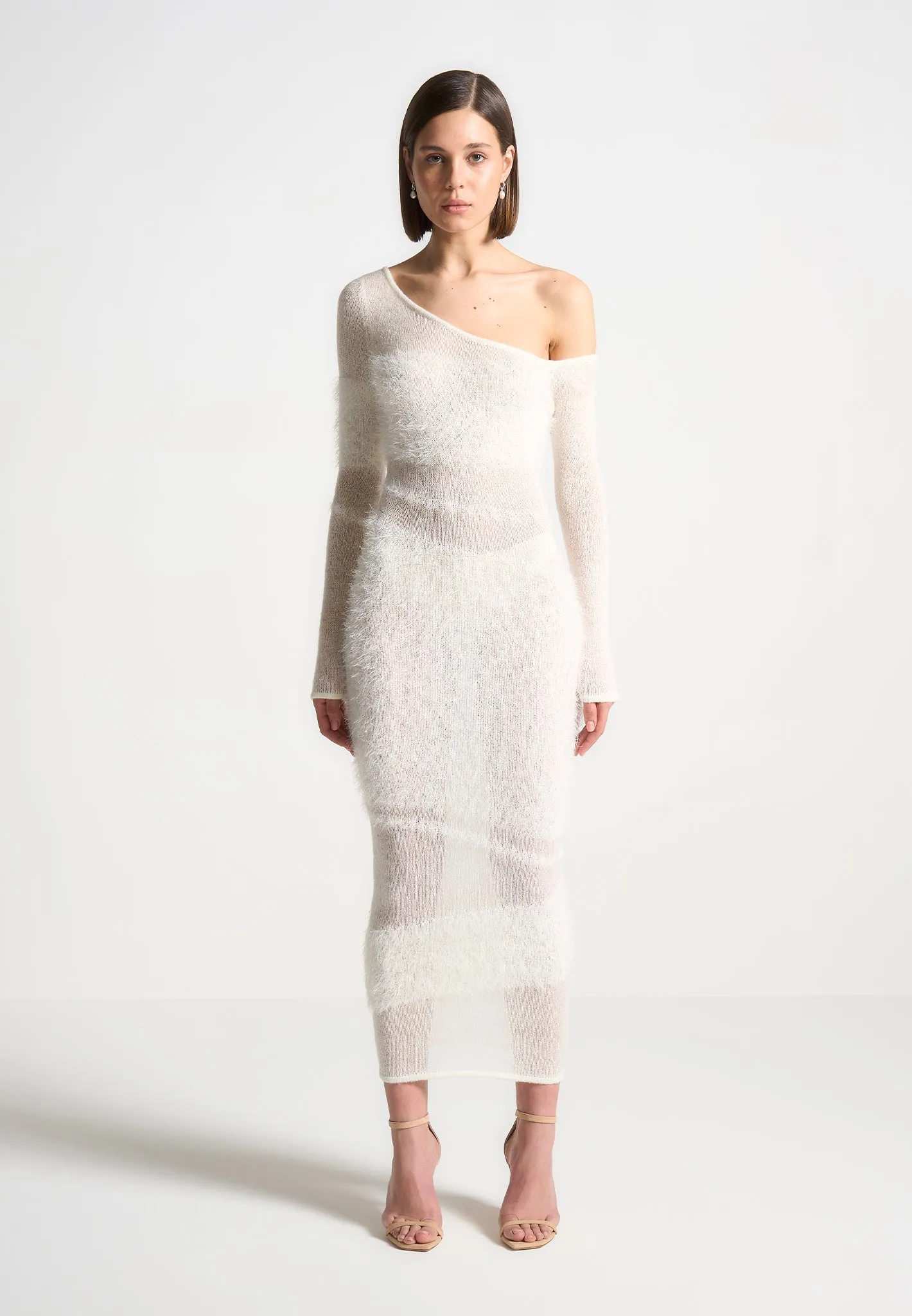 Off Shoulder Knitted Maxi Dress - Off White