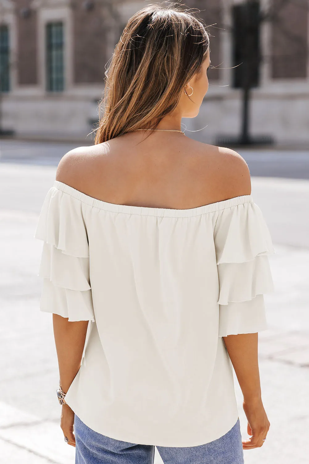 Stylish Off-Shoulder Layered Sleeve Blouse