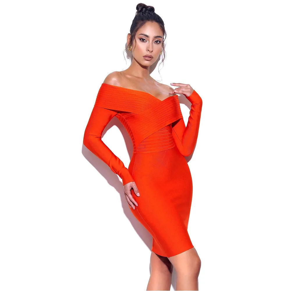 Off-Shoulder Orange Dress