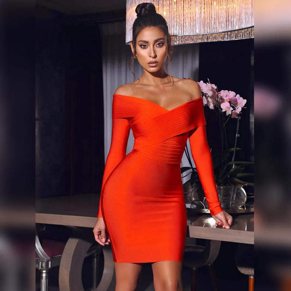 Off-Shoulder Orange Dress