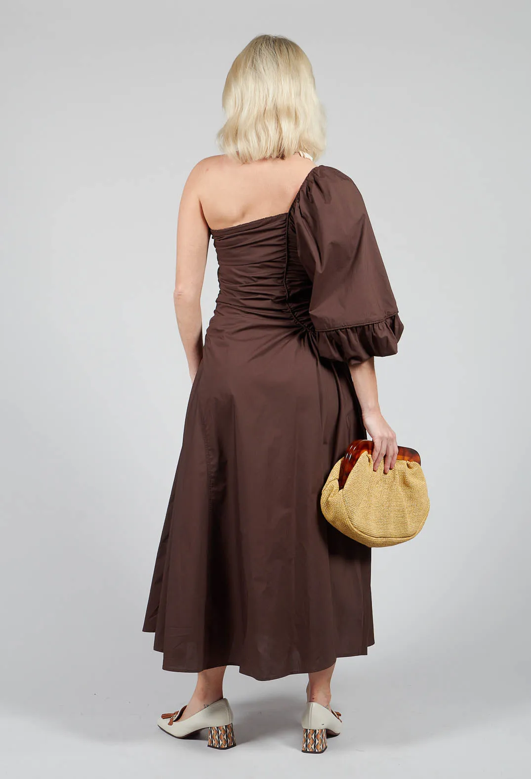 Chocolate One Shoulder Ruched Dress