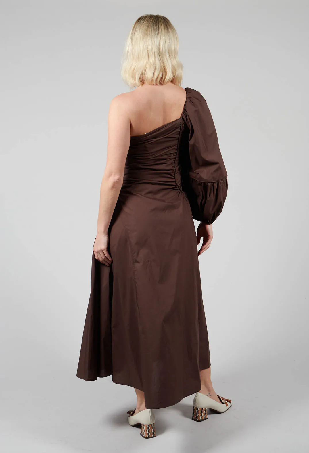 Chocolate One Shoulder Ruched Dress