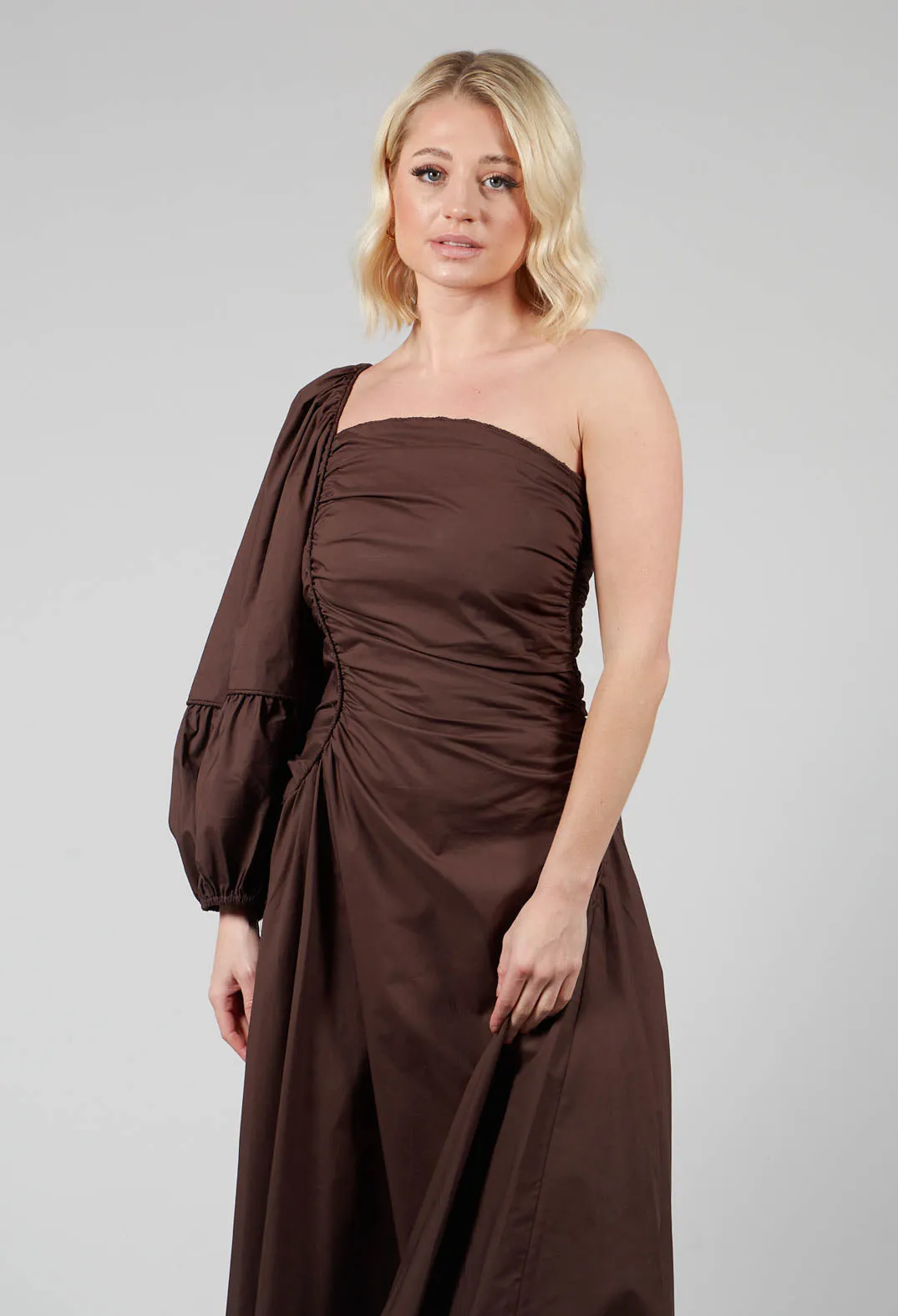 Chocolate One Shoulder Ruched Dress