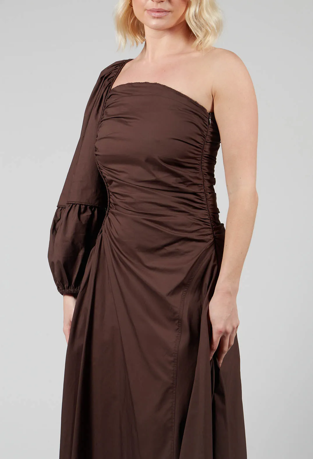 Chocolate One Shoulder Ruched Dress