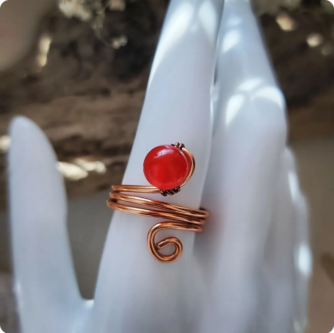 Orange Agate Wire Wrapped Ring by Island Girl Art