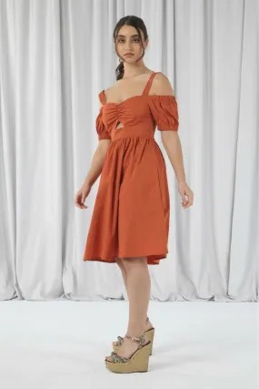 Orange Bardot Ruched Dress - Double Second Edition