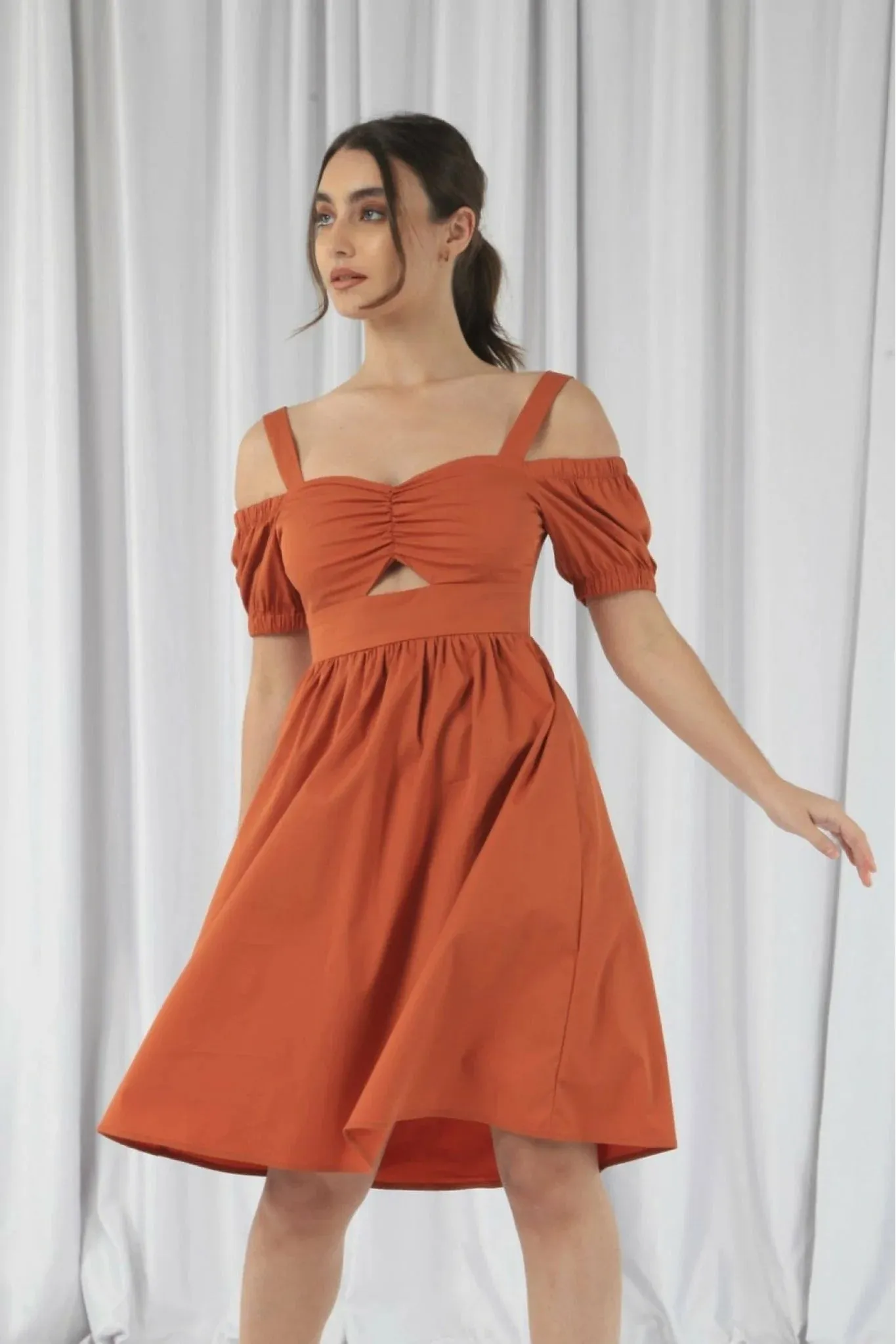 Orange Bardot Ruched Dress - Double Second Edition