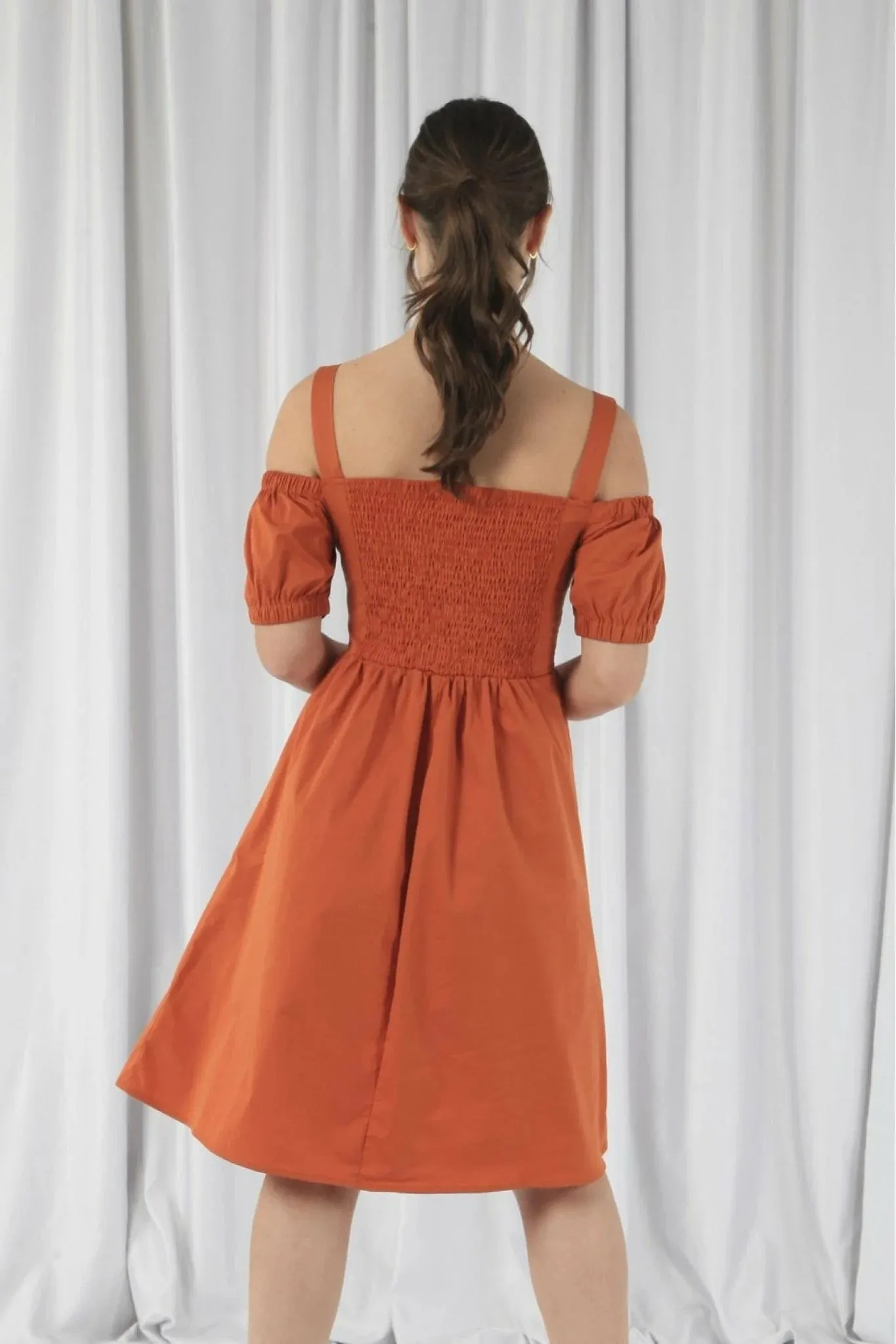 Orange Bardot Ruched Dress - Double Second Edition