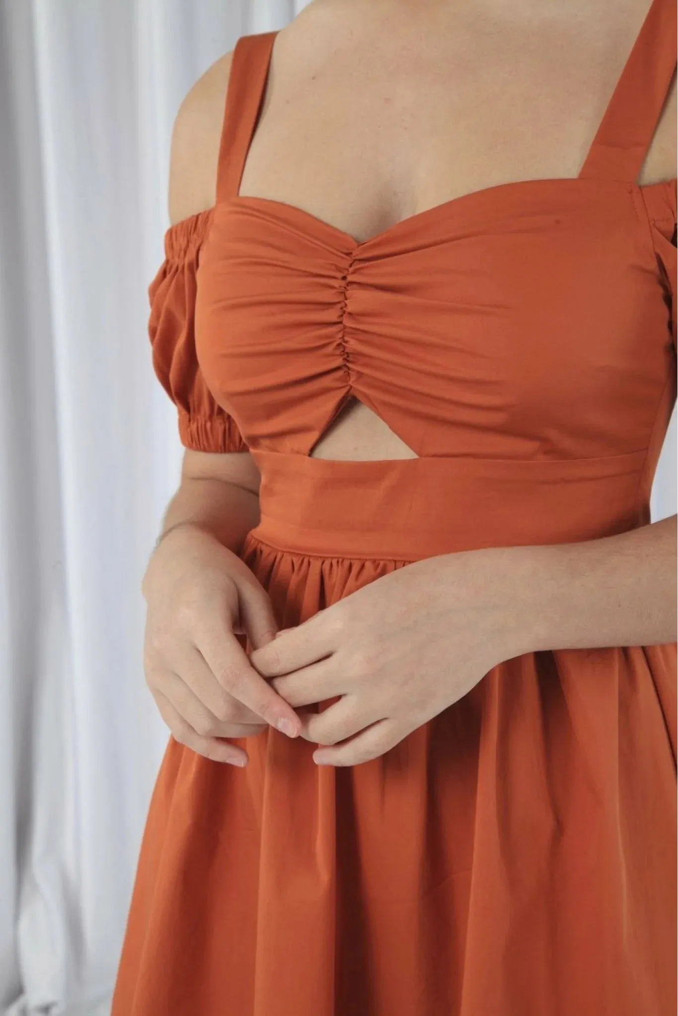 Orange Bardot Ruched Dress - Double Second Edition