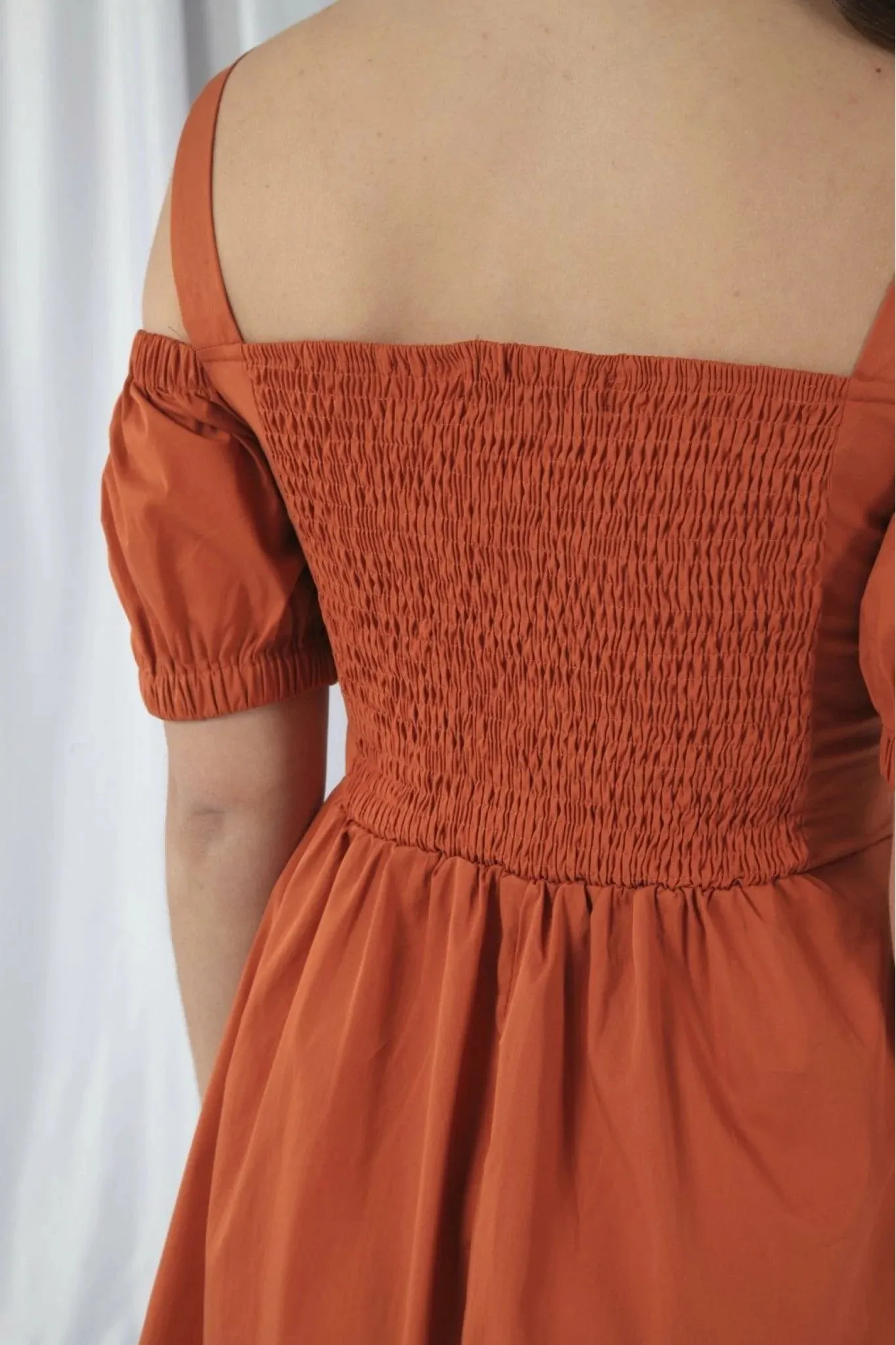 Orange Bardot Ruched Dress - Double Second Edition