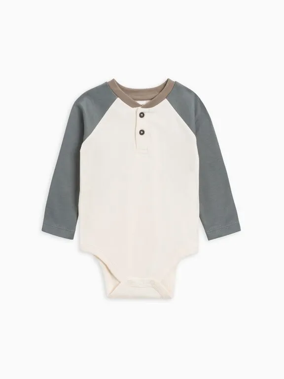 Ivory and Agave Organic Lucas Raglan Henley Bodysuit