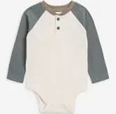 Ivory and Agave Organic Lucas Raglan Henley Bodysuit