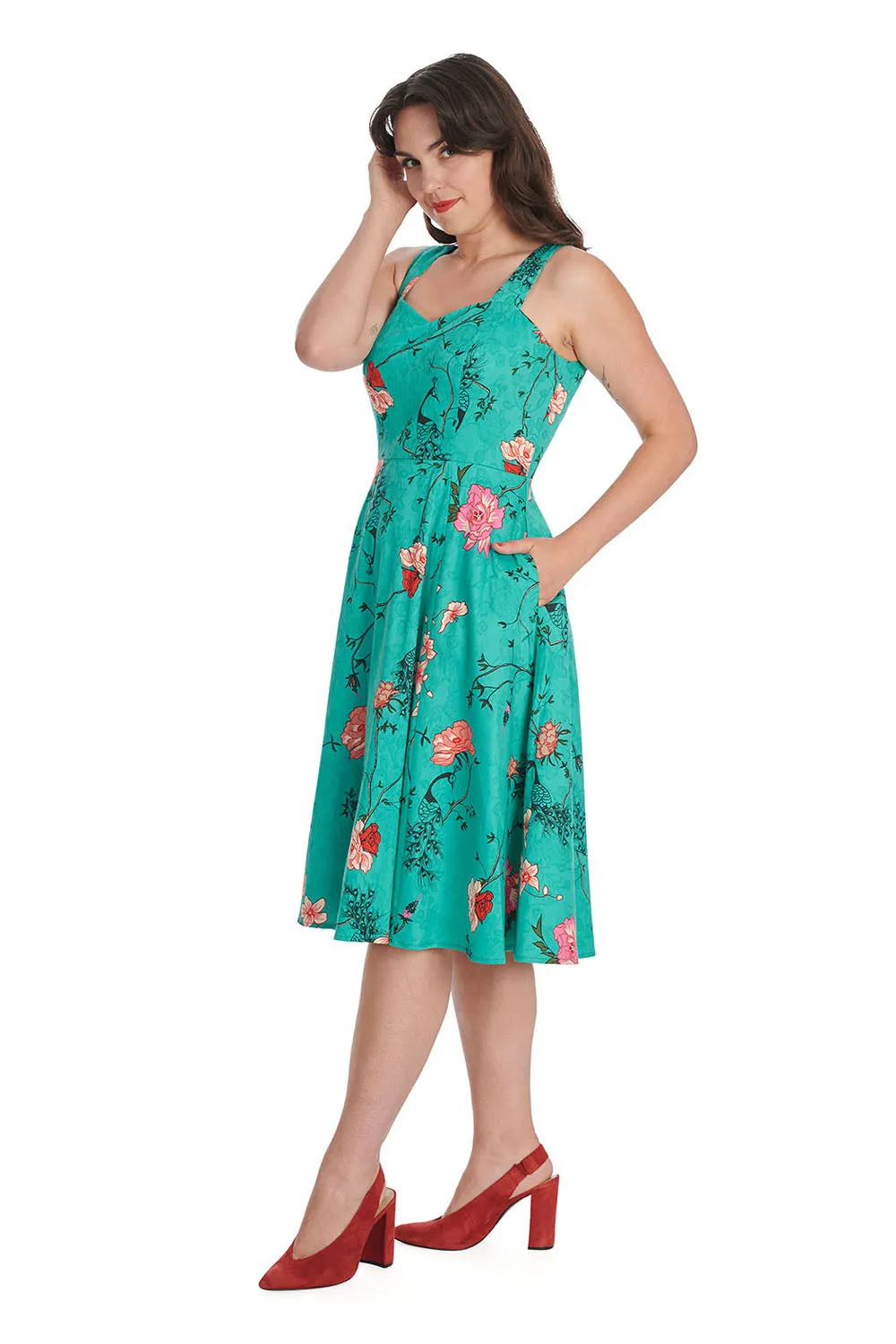 Peacock Print Rose Dress