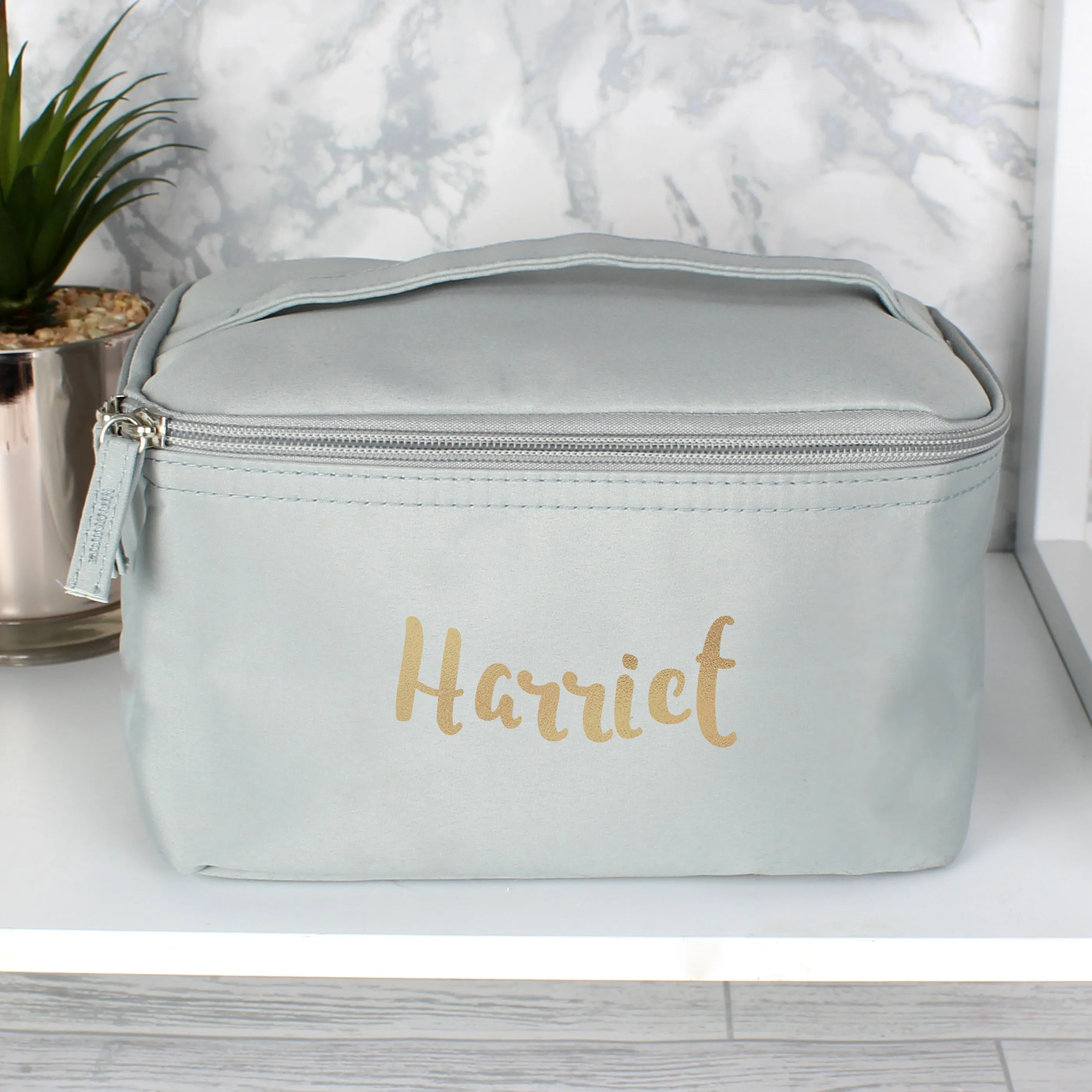 Grey Personalised Gold Name Toiletry Bag