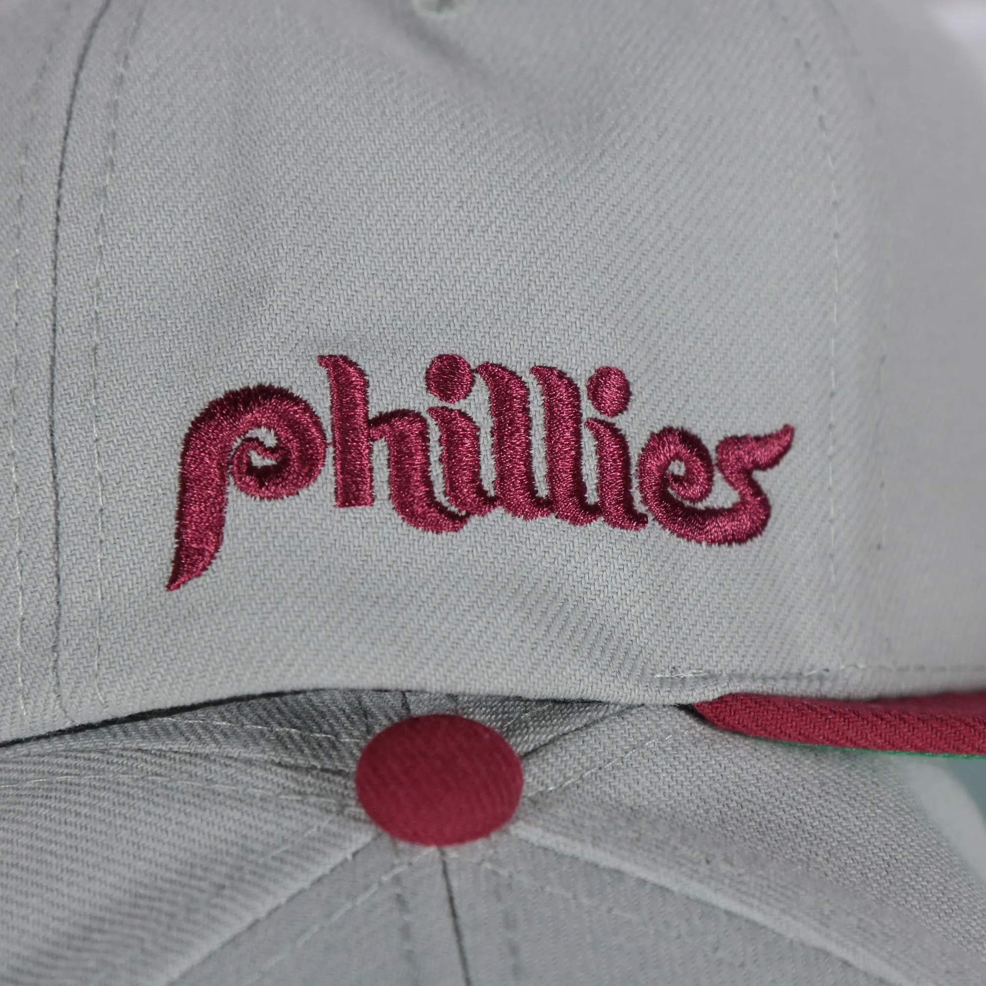 Philadelphia Phillies Cooperstown script hat snapback Grey Maroon.