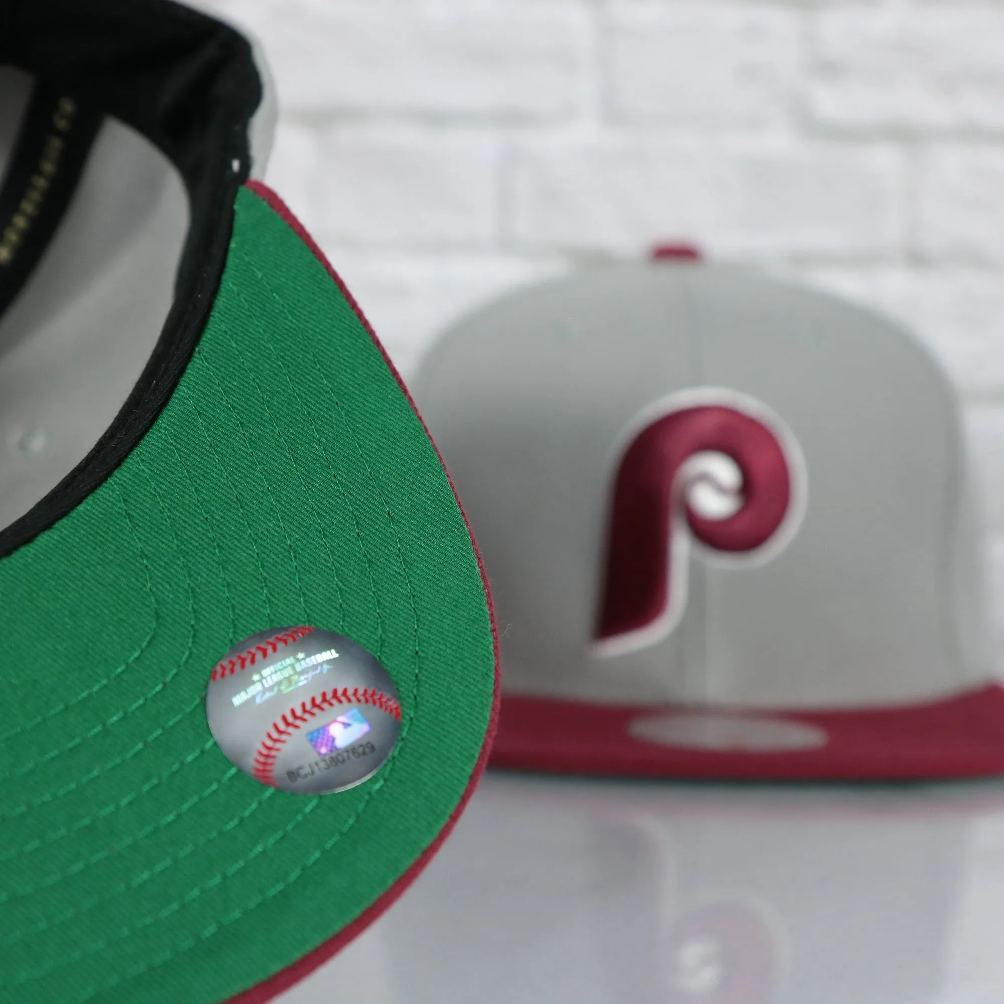 Philadelphia Phillies Cooperstown script hat snapback Grey Maroon.