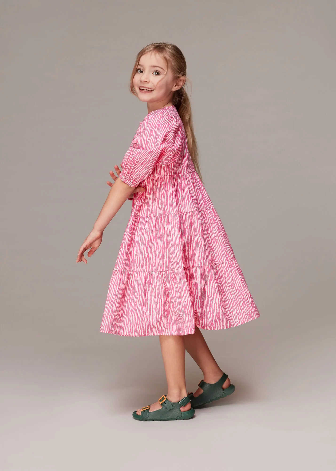 Pink Romy Uneven Lines Tiered Dress