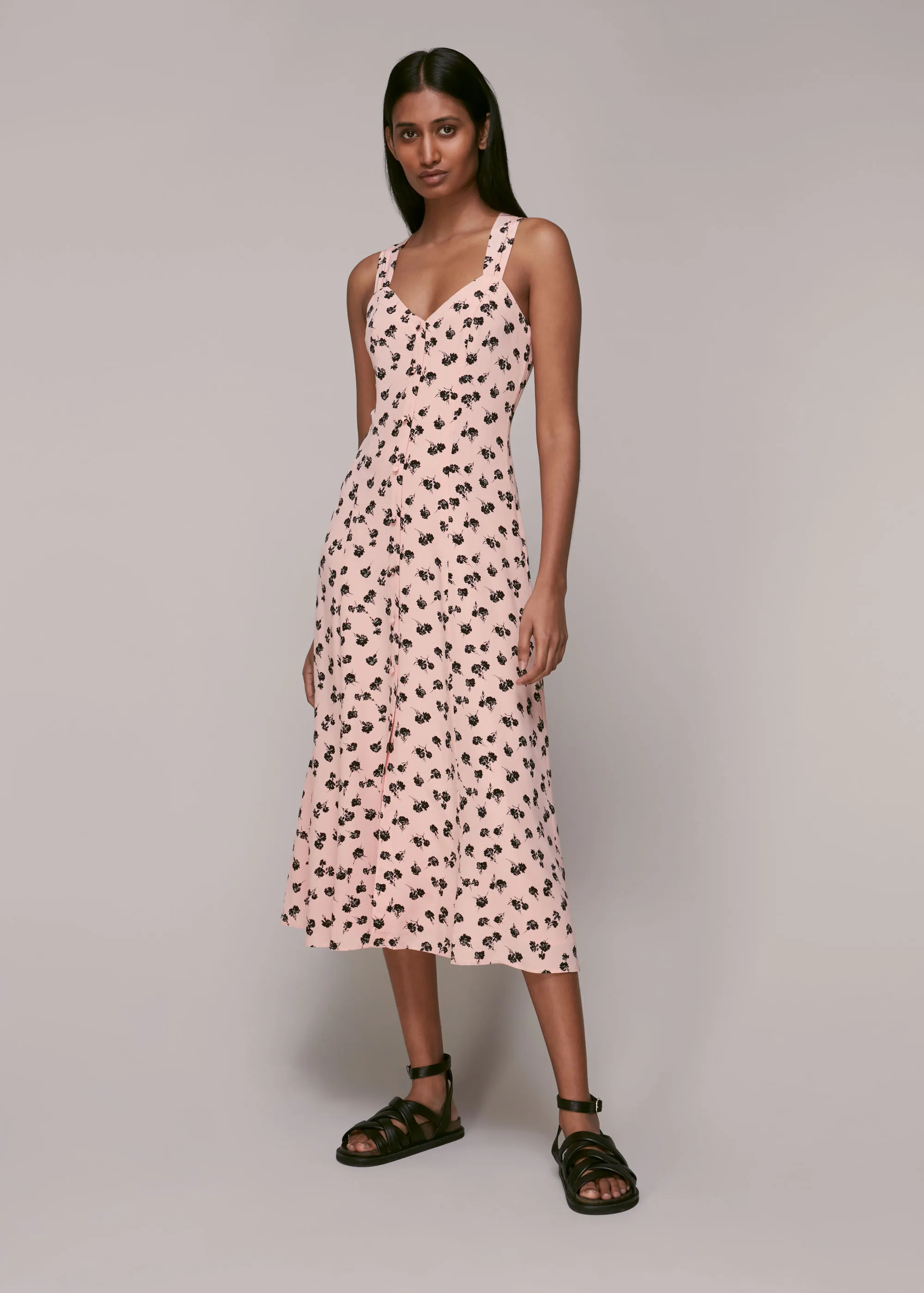 Pink Scattered Carnation Midi Dress