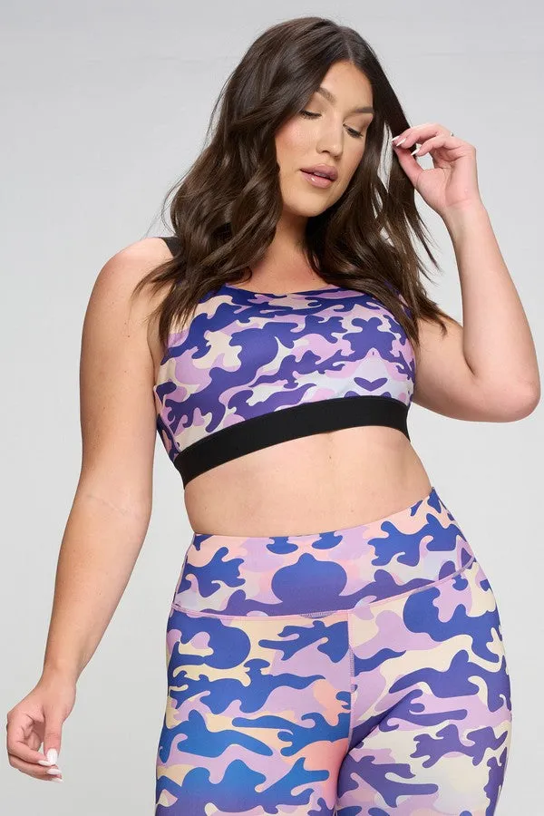 Plus Size Purple Camo Active Sports Bra