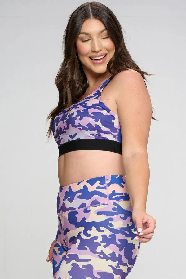 Plus Size Purple Camo Active Sports Bra