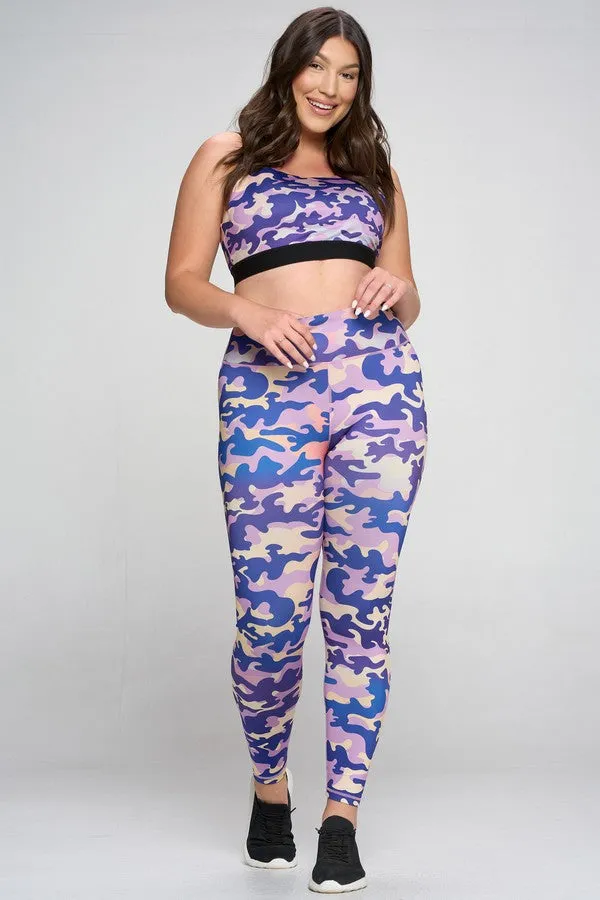 Plus Size Purple Camo Active Sports Bra