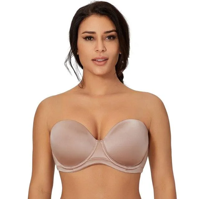 Strapless Push Up Bra Champagne Color - Plus Size Pearl Multiway Seamless.