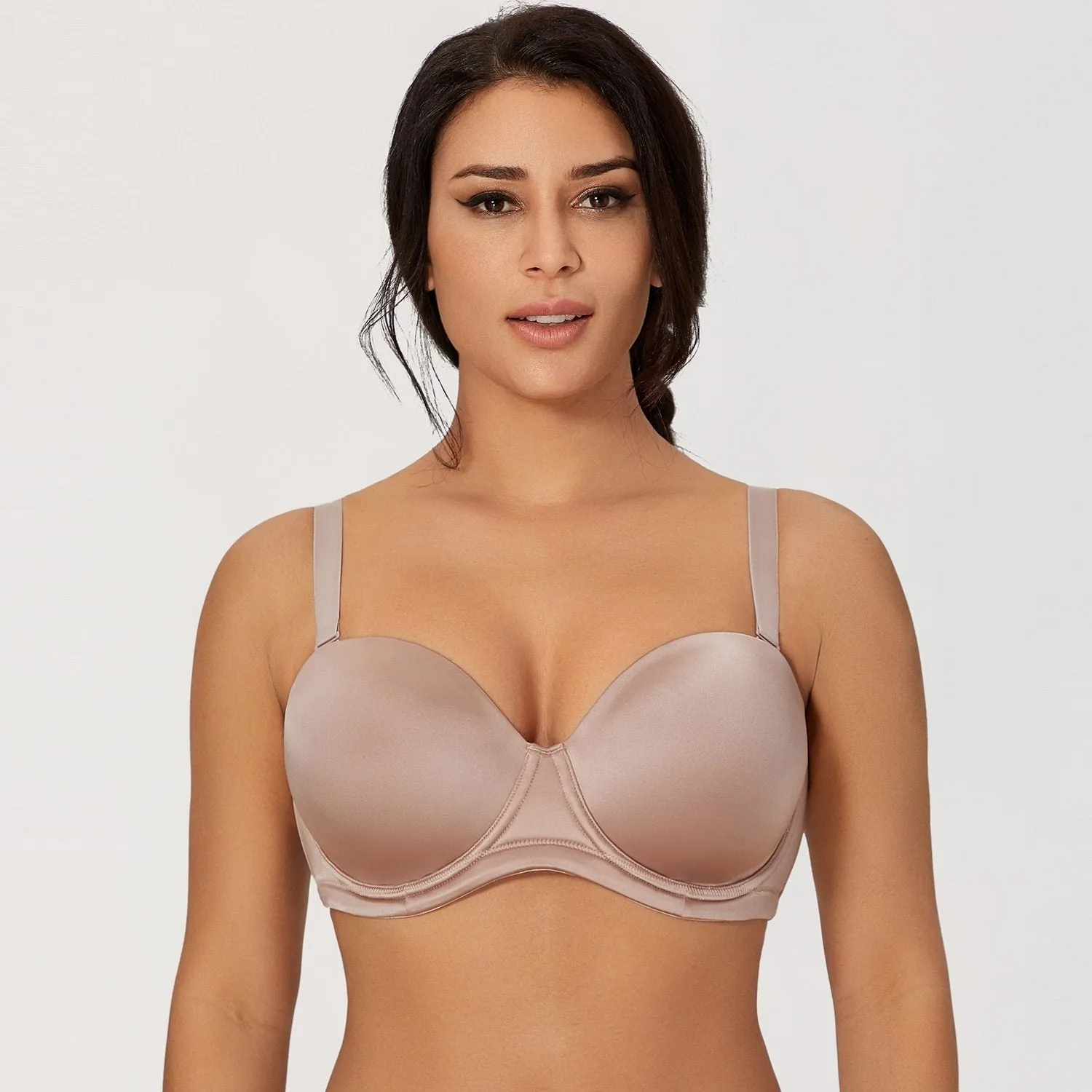 Strapless Push Up Bra Champagne Color - Plus Size Pearl Multiway Seamless.