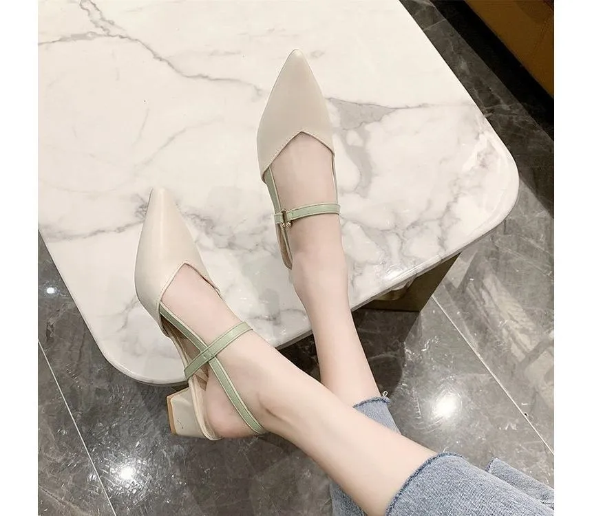 Chunky Heel Sandals with Pointed Toe for Women