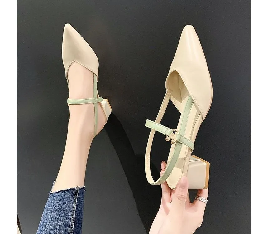 Chunky Heel Sandals with Pointed Toe for Women