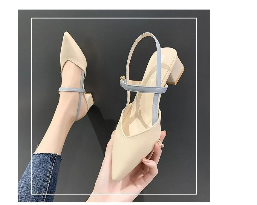 Chunky Heel Sandals with Pointed Toe for Women