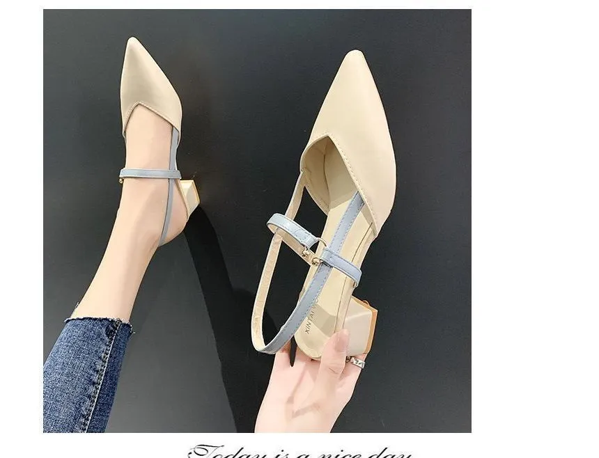 Chunky Heel Sandals with Pointed Toe for Women