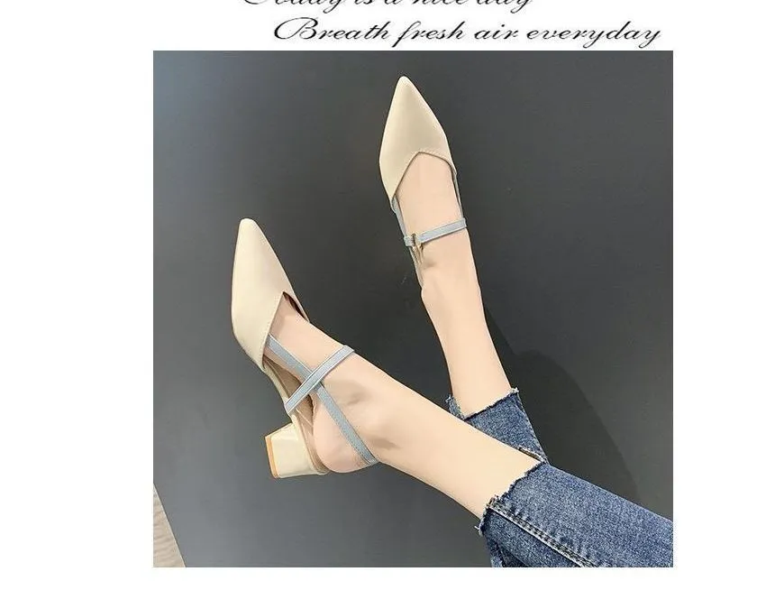 Chunky Heel Sandals with Pointed Toe for Women