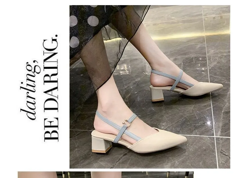 Chunky Heel Sandals with Pointed Toe for Women