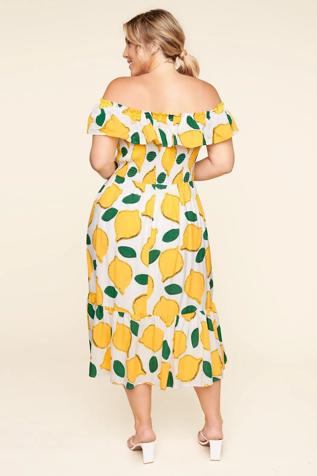 Pucker Up White Lemon Print Off The Shoulder Maxi Dress Curve