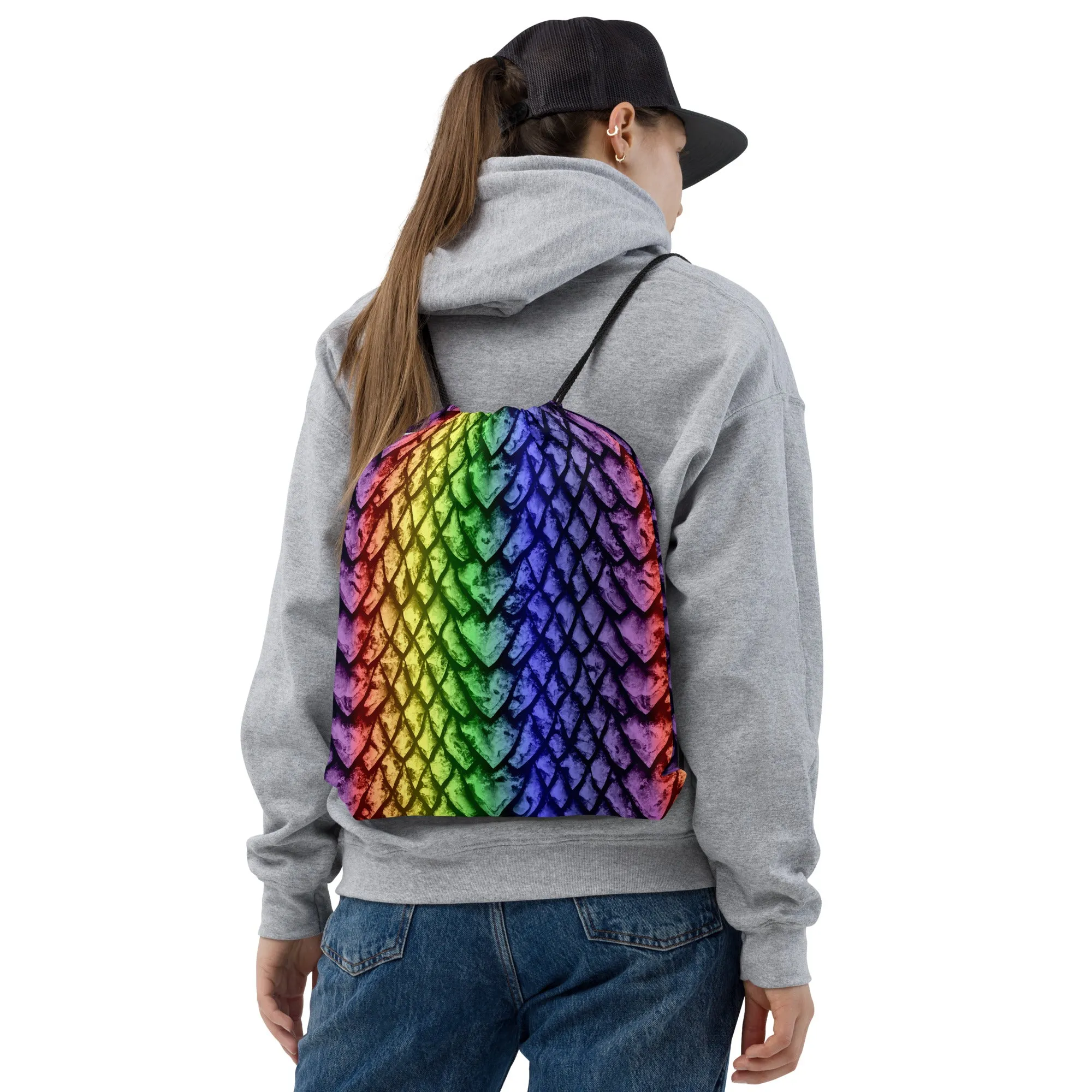 Rainbow Dragon Scale Drawstring Bag