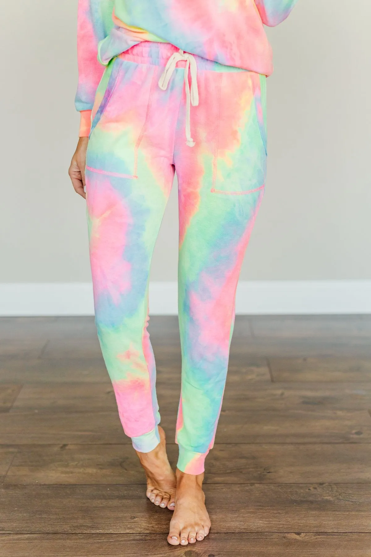 Rainbow Tie-Dye Joggers with Radiant Smiles