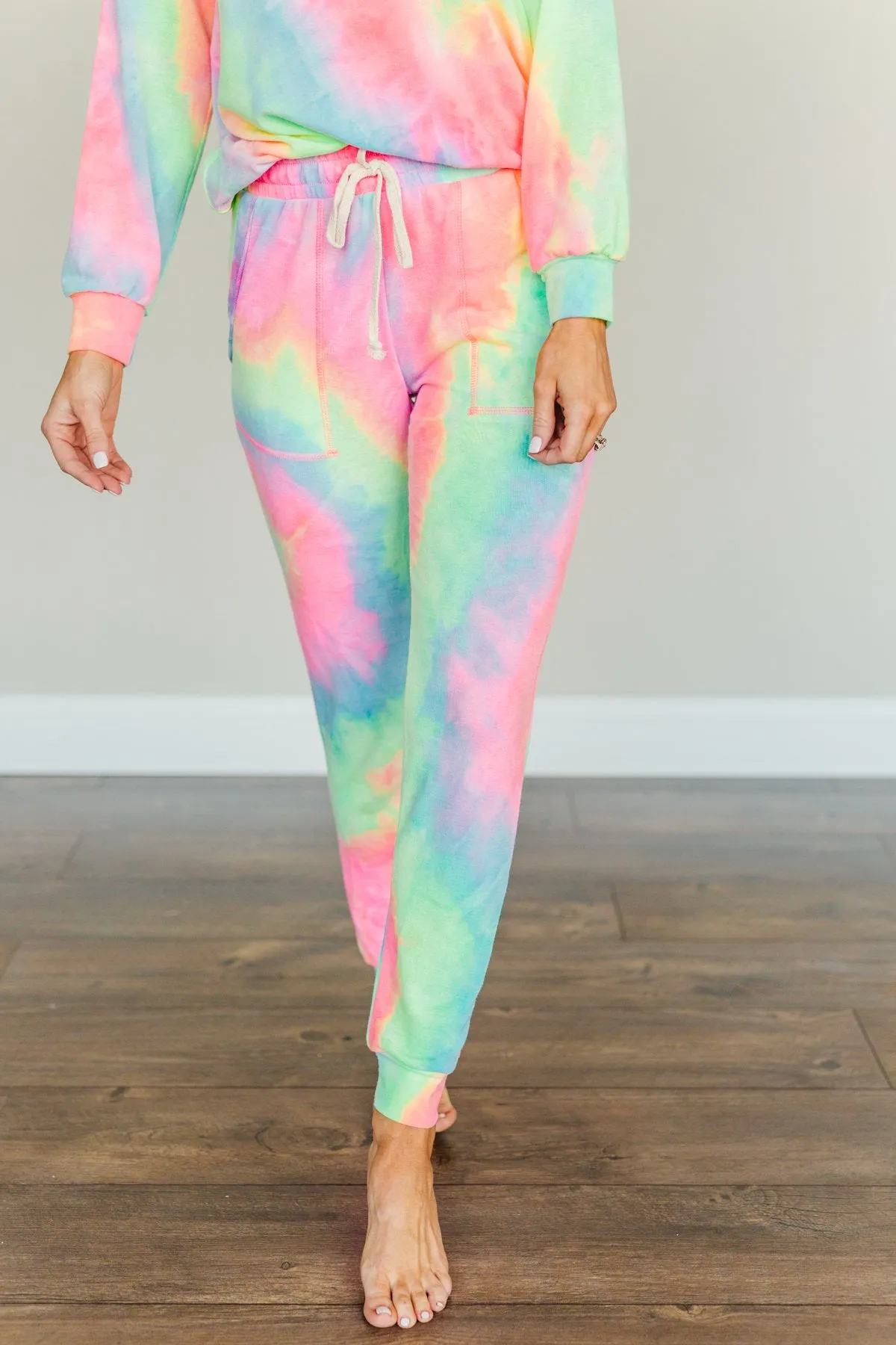 Rainbow Tie-Dye Joggers with Radiant Smiles