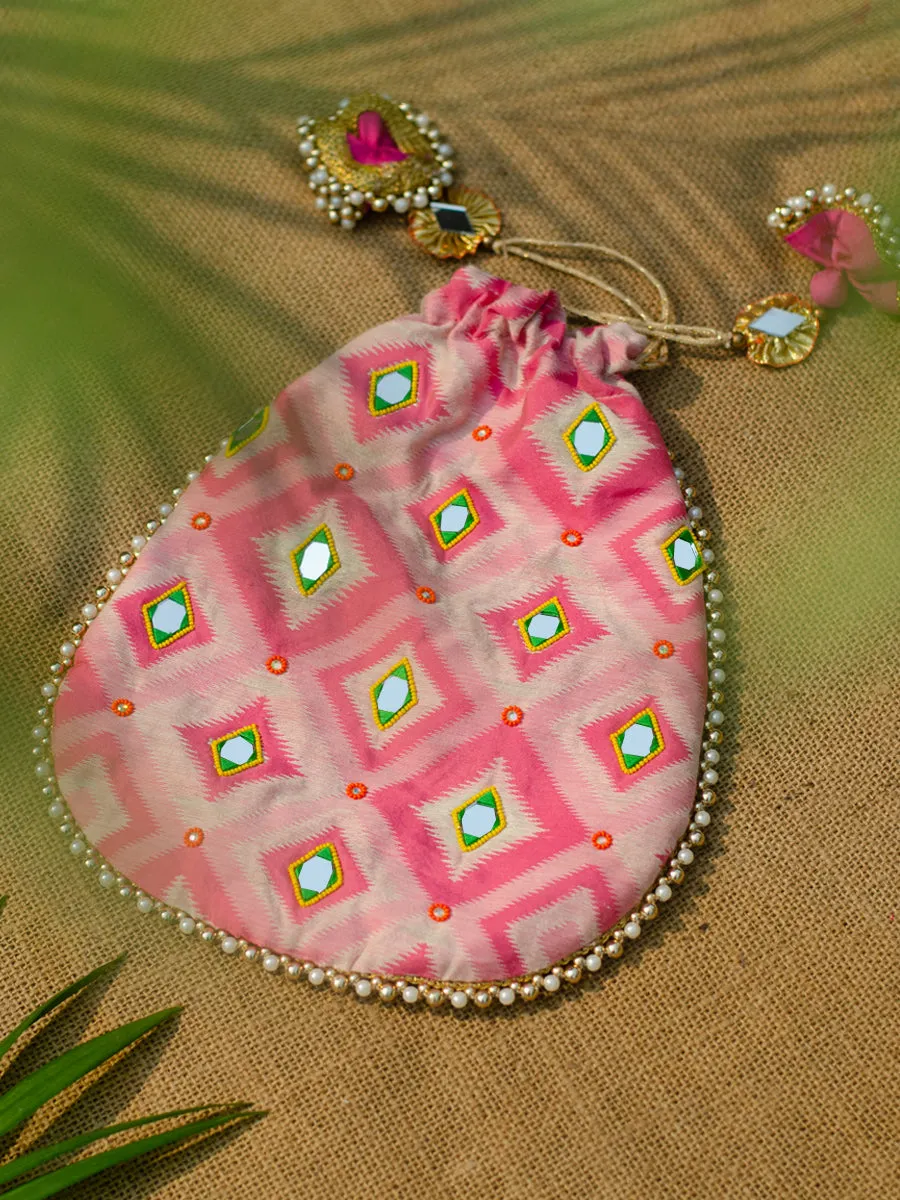 Ikat Mirror Embroidered Rani Potli Bag